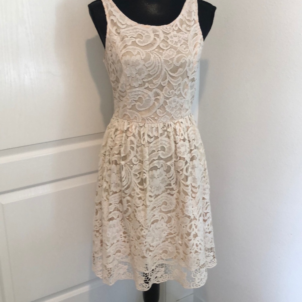 Sleeveless Ivory Lace Fit & Flare Dress
